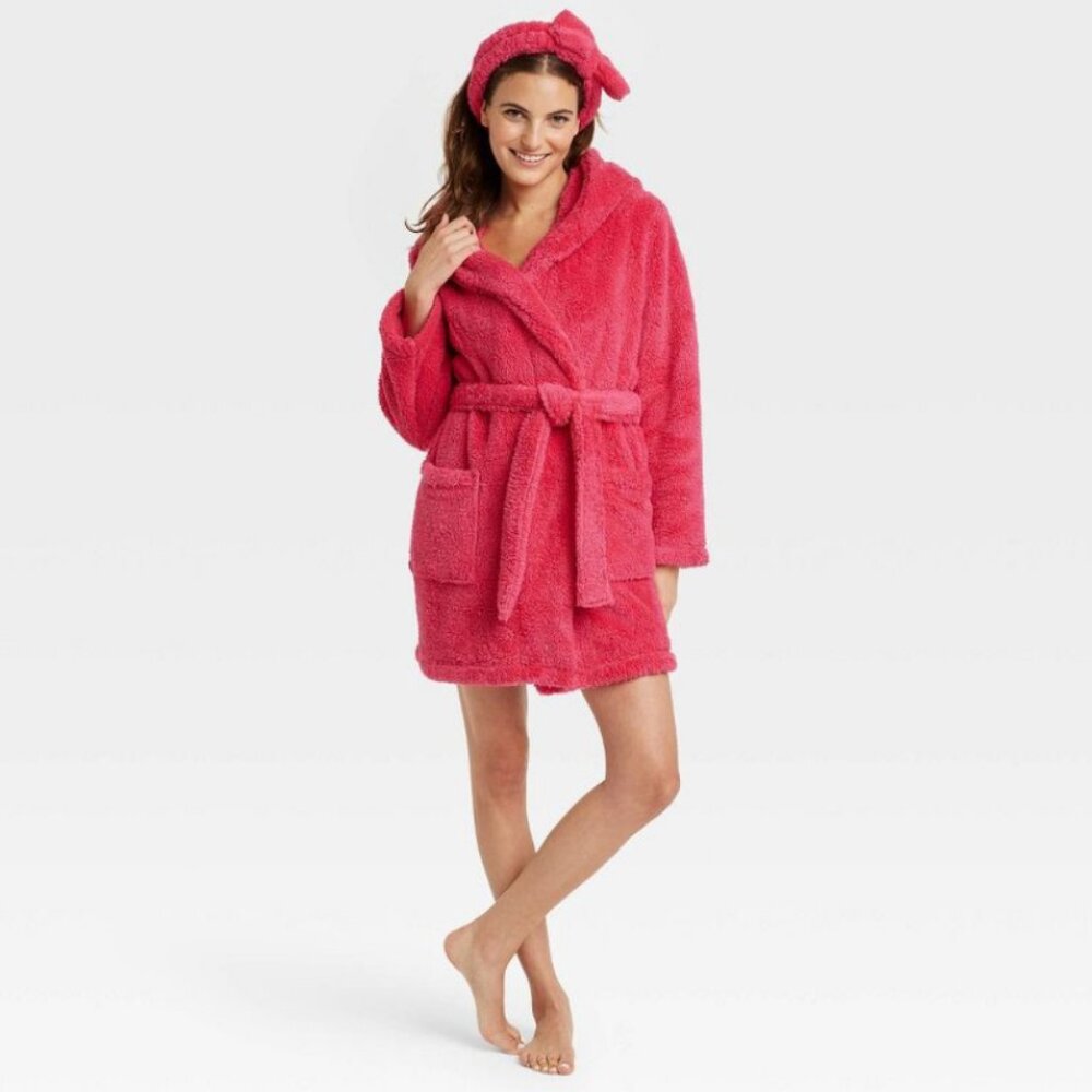 Women's 2pc Cozy Robe and Headband Set - Colsie Pink M/L